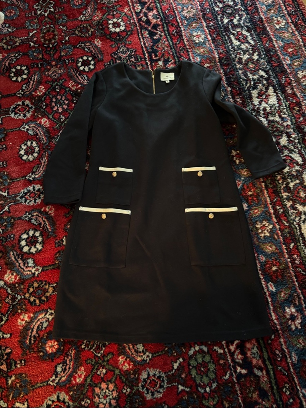 Tuckernuck Black Shift Dress with Cream Trim